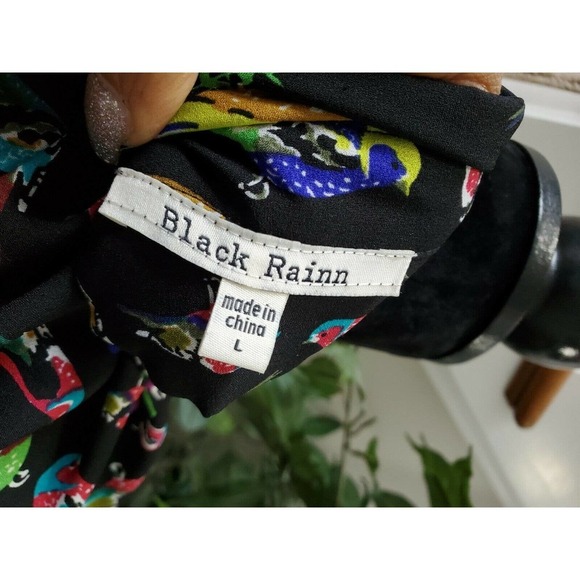 Black Rainn Women's 100% Polyester Long Sleeve Collared Button Down Shirt Size L - Picture 9 of 12